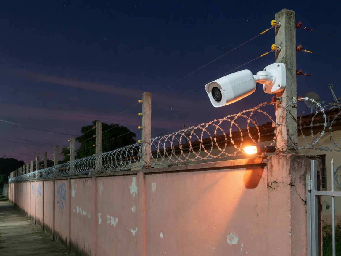 Muro com cerca elétrica e concertina